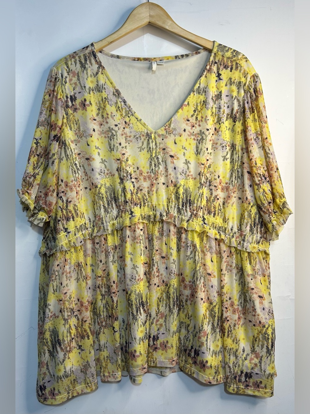 5 for $25🔥Cato Yellow Floral Watercolor Print Blouse 26/28W